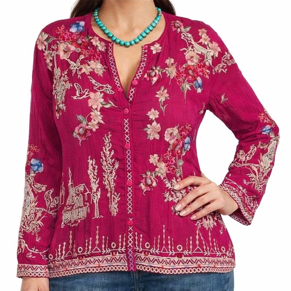 Johnny Was heavily embroidered  Elias Blouse NWT